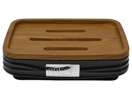 Σαπουνοθήκη Luna 830190 8,5x12x3,5cm Black-Natural Ankor Ξύλο