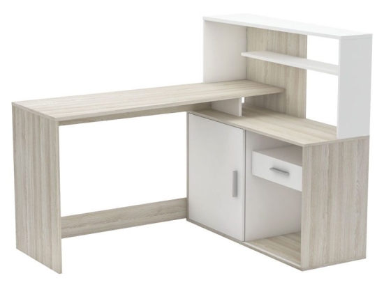 Γραφείο με ραφιέρα Cove pakoworld φυσικό-λευκό 136x108x126εκ