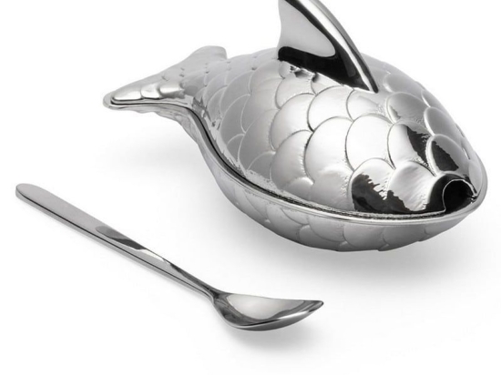 Αλατιέρα Με Κουτάλι Colombina fish FM24 7,4x4,5x4,2cm Από Ανοξείδωτο Ατσάλι Silver Alessi Ανοξείδωτο Ατσάλι