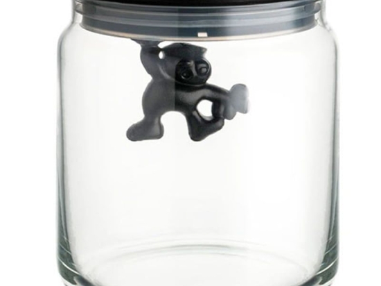 Βάζο Αποθήκευσης Gianni a little man holding on tight AMDR04 B 700ml Γυάλινο Με Καπάκι Black Alessi Γυαλί