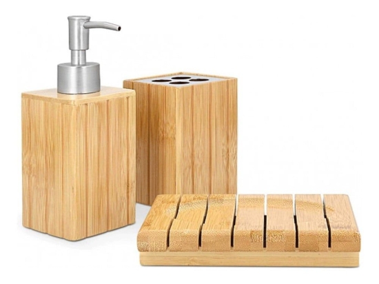 Σετ Μπάνιου 3Τμχ 50084.03 18,5x16x11cm Natural-Inox Navaris Bamboo