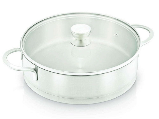 Κατσαρόλα Ρηχή Με Γυάλινο Καπάκι 30004162 Φ32cm-5Lt Silver 32cm Ανοξείδωτο Ατσάλι