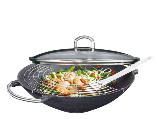 Τηγάνι Wok Mε Γυάλινο Καπάκι 40100001036 Φ36cm Black Kuchenprofi 36cm Μαντέμι