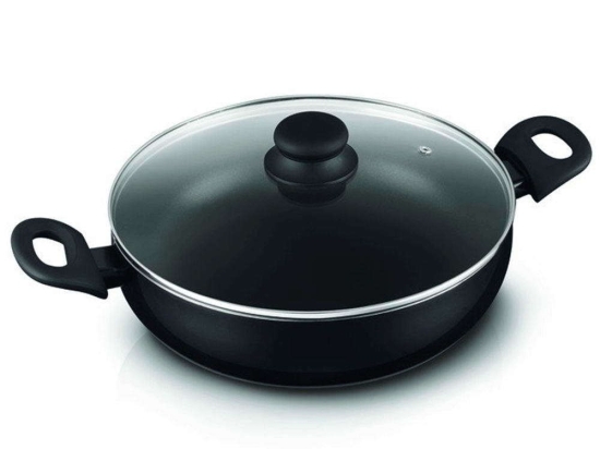 Κατσαρόλα Ρηχή Με Γυάλινο Καπάκι 30003974 Φ28cm Black 28cm Ατσάλι,Γυαλί