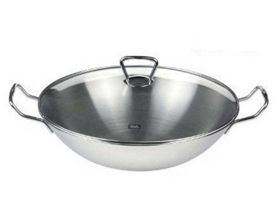 Τηγάνι Wok Με Γυάλινο Καπάκι Kumming 6823350010 Φ36cm Inox Fissler 36cm Ανοξείδωτο Ατσάλι