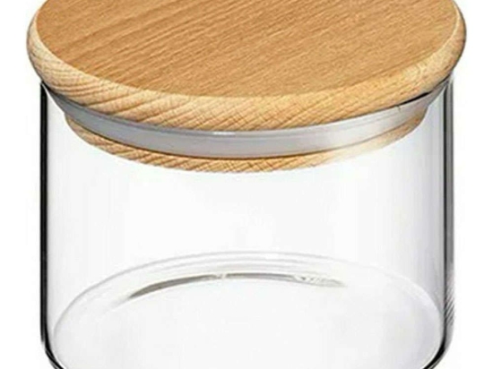 Βάζο Αποθήκευσης 73.056440 Φ10,5x8cm 350ml Clear-Natural Zassenhaus Ξύλο,Γυαλί