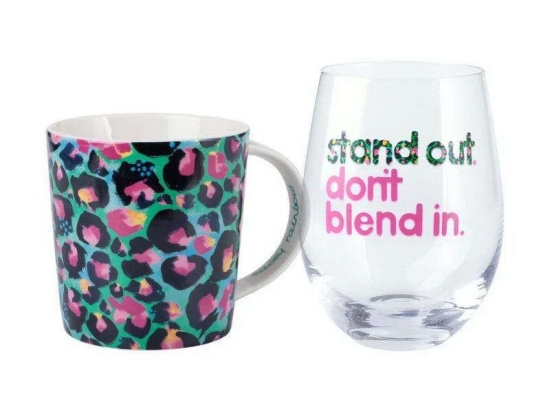 Κούπα Και Ποτήρι Leopard Emerald Kasey Rainbow Wild at Heart (Σετ 2Τμχ) DX1229 380ml/500ml Multi Max Πορσελάνη,Γυαλί