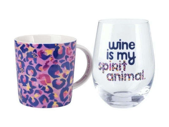 Κούπα Και Ποτήρι Leopard Lilac Kasey Rainbow Wild at Heart (Σετ 2Τμχ) DX1228 380ml/500ml Multi Maxwe Πορσελάνη,Γυαλί