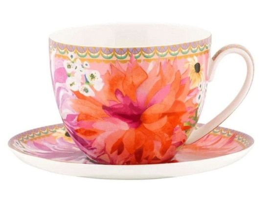 Φλυτζάνι Τσαγιού Με Πιατάκι Teas & C's Dahlia Daze Sky HV0356 400ml Pink-Multi Maxwell Williams Πορσελάνη