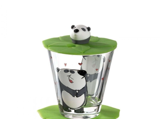 Ποτήρι Παιδικό Με Καπάκι Και Σουβέρ Panda (Σετ 3Τμχ) 034799L Multi Leonardo Γυαλί