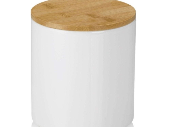 Δοχείο Αποθήκευσης Cady 15280 Φ12x15cm/1,2Lt White-Natural Kela Bamboo,Κεραμικό
