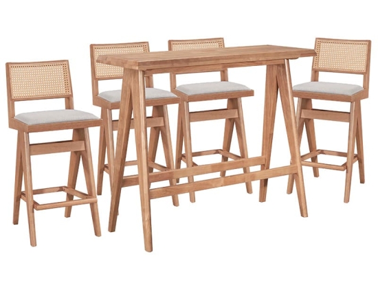 Τραπεζαρία μπαρ Winslow pakoworld σετ 5τεμ ξύλο rubberwood ανοιχτό καρυδί 120x45x100εκ
