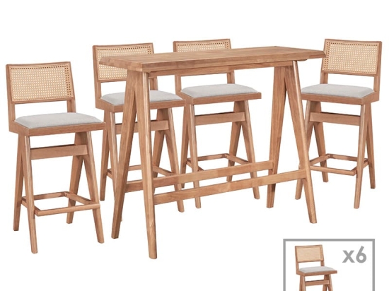 Τραπεζαρία μπαρ Winslow pakoworld σετ 7τεμ ξύλο rubberwood ανοιχτό καρυδί 120x45x100εκ
