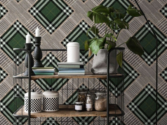 Ταπετσαρία Checkered Patchwork British Green WP20389 Green-Brown-Black MindTheGap 52x300cm