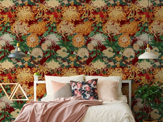Ταπετσαρία Chrysanthemums WP20320 Green-Red-Yellow MindTheGap 52x300cm