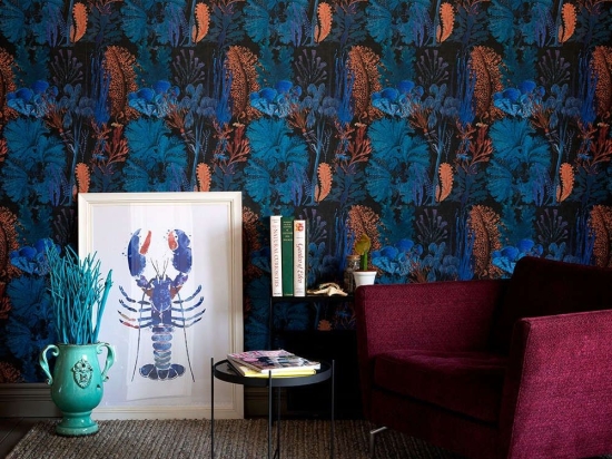 Ταπετσαρία Coral Reef Ultramarine WP20298 Blue-Black-Orange MindTheGap 52x300cm