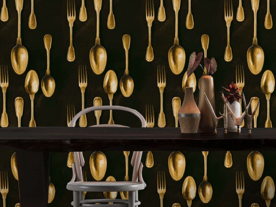 Ταπετσαρία Cutlery Brass WP20246 Brass-Black MindTheGap 52x300cm