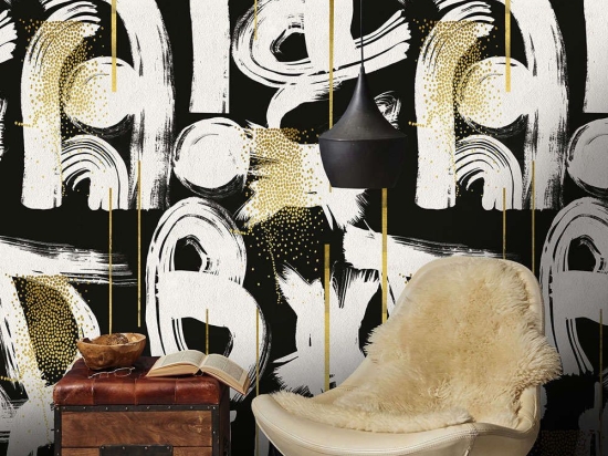 Ταπετσαρία Gestural Abstraction Anthracite WP20331 Black-White-Gold MindTheGap 52x300cm