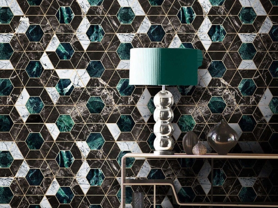 Ταπετσαρία Hexa Onyx WP20294 Green-Black-White-Gold MindTheGap 52x1000cm