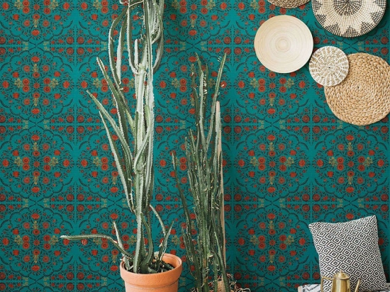 Ταπετσαρία Hindu Bloom Topaz WP20408 Red-Gold-Turquoise MindTheGap 52x300cm