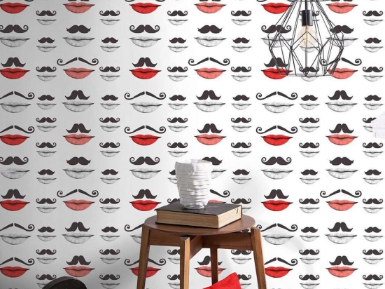 Ταπετσαρία Moustache And Lips WP20084 Black-White-Red MindTheGap 52x300cm