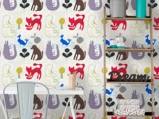 Ταπετσαρία Mr Boyd'S Animals WP20275 Red-White-Blue-Purple MindTheGap 52x300cm