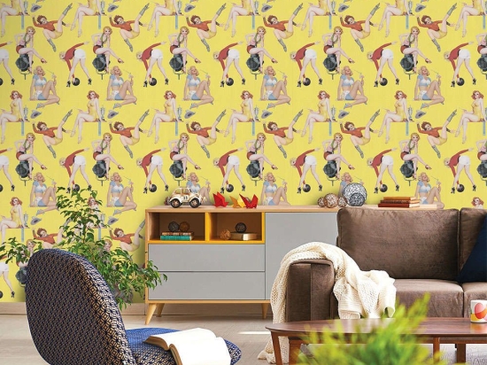 Ταπετσαρία Pin-Up Girls I WP20068 Yellow-Red MindTheGap 52x300cm