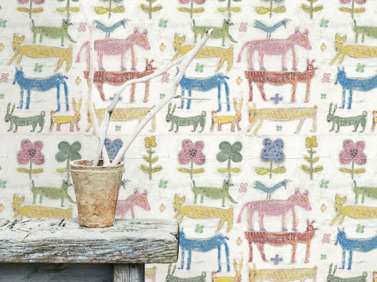 Ταπετσαρία Stacked Animals WP20277 White-Red-Blue-Green MindTheGap 52x300cm