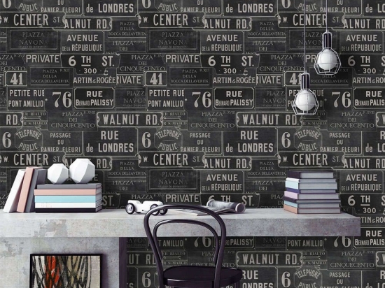 Ταπετσαρία Vintage Signs Anthracite WP20037 Black-White MindTheGap 52x300cm