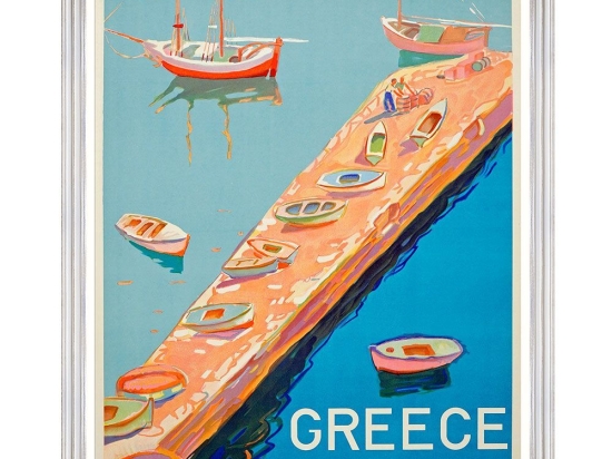 Κάδρο Greece Travels Posters - Greece Aegean Fa13368 70X90Cm Blue-Orange Mindthegap Κάθετοι Ξύλο