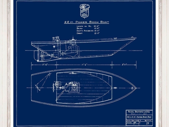Κάδρο Tugboats Blueprints Ii Fa13402 70X50Cm Blue Mindthegap Οριζόντιοι Ξύλο