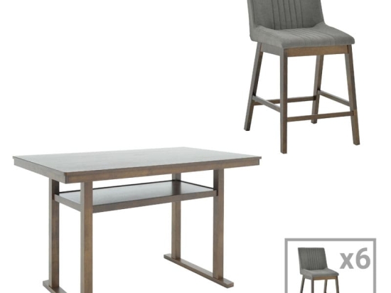 Τραπεζαρία Tenon - Siera Ι pakoworld σετ 7τεμ καρυδί-ανθρακί 150x90x91,5εκ.