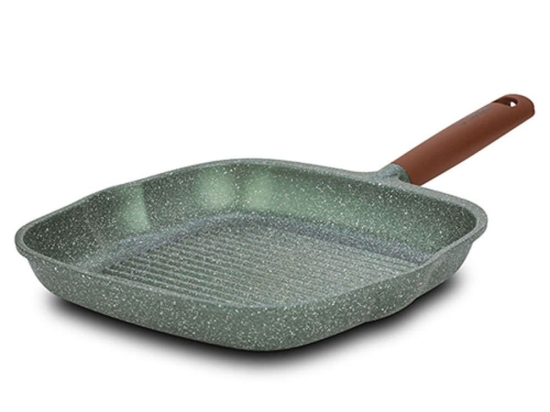 Τηγάνι Γκριλιέρα Αντικολλητική Ωmega 10-255-020 28cm Green-Brown Nava 28cm Αλουμίνιο