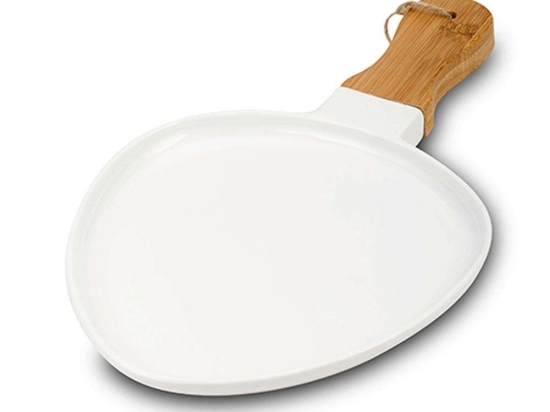 Πιατέλα Σερβιρίσματος Με Λαβή Terrestrial 10-263-042 40x27x2,5cm White-Natural Nava Πορσελάνη,Bamboo