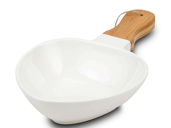 Σαλατιέρα Με Χερούλι Terrestrial 10-263-021 33cm White-Natural Nava Large Πορσελάνη,Bamboo