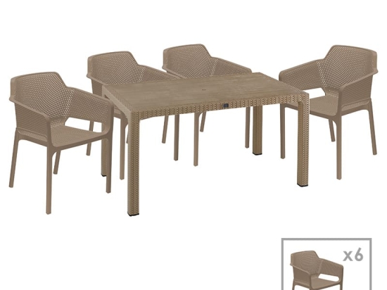 Τραπεζαρία Explore-Integral pakoworld σετ 7τεμ PP cappuccino 150x90x73,5εκ