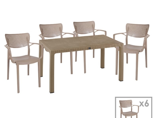 Τραπεζαρία Explore-Frontline pakoworld σετ 7τεμ PP cappuccino 150x90x73,5εκ.