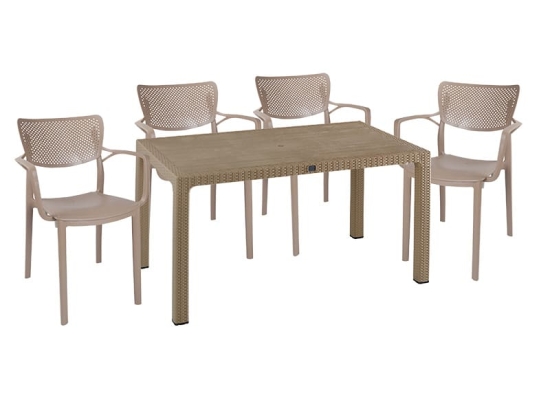 Τραπεζαρία Explore-Frontline pakoworld σετ 5τεμ PP cappuccino 150x90x73,5εκ.