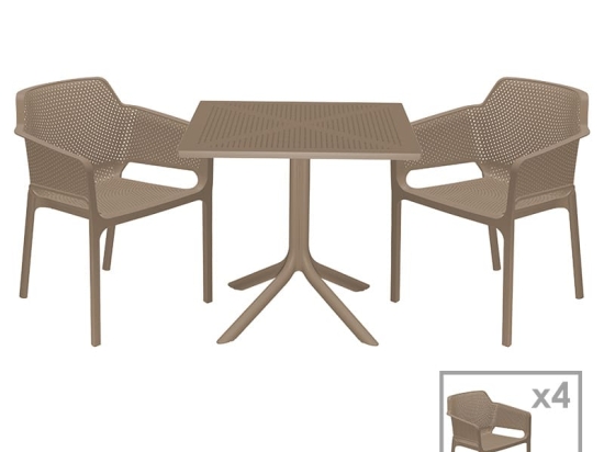 Τραπεζαρία Groovy-Integral pakoworld σετ 5τεμ PP cappuccino 80x80x74,5εκ