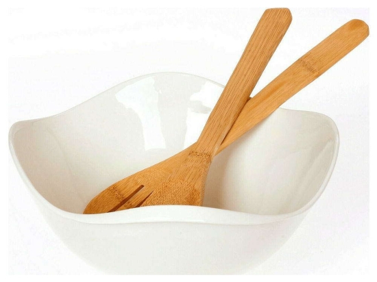 Σαλατιέρα Με Κουτάλες Bamboo Fleur (Σετ 3Τμχ) 26.000.905 27x11cm White Cryspo Trio Large Πορσελάνη