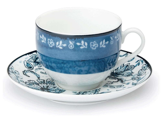 Φλυτζάνι Τσαγιού Με Πιατάκι Mediterraneo 25.275.16 250ml White-Blue Cryspo Trio Πορσελάνη