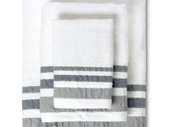 Πετσέτες Plade (Σετ 3Τμχ) 02.530.10 White-Grey Cryspo Trio Σετ Πετσέτες 70x140cm 100% Βαμβάκι