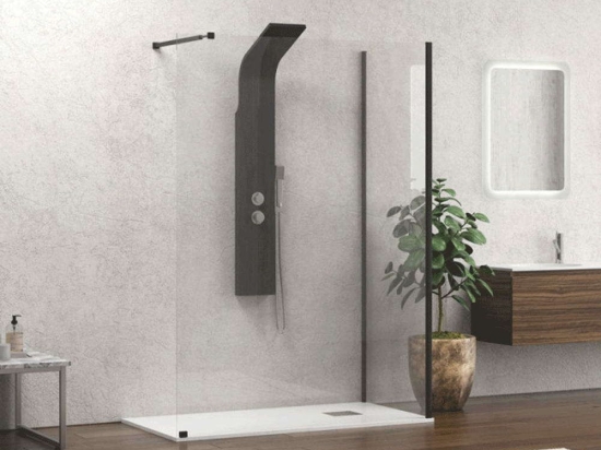 Πάνελ Ντουζιέρας Σταθερό Walkin 4 WAL4N12080 Clear-Black Karag 120X80cm Αλουμίνιο
