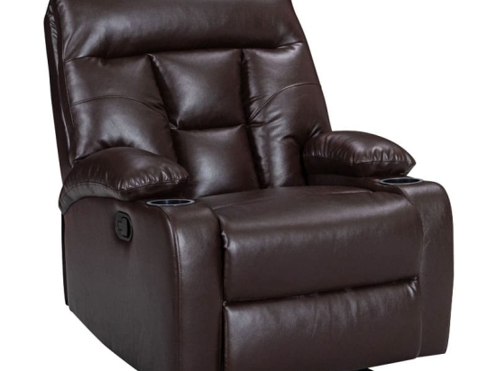 Πολυθρόνα relax με ποτηροθήκη Terpsi pakoworld καφέ PU 80x94x100εκ