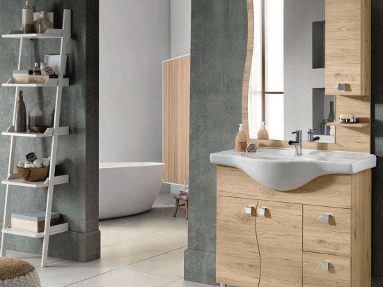 Έπιπλο Μπάνιου Νιπτήρα Με Καθρέπτη Onda 105x51x195cm Natural Oak Bluelife Μελαμίνη