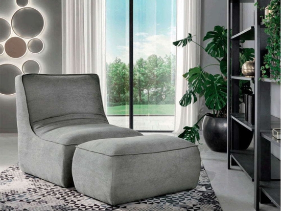 Πολυθρόνα Με Υποπόδιο (Σετ 2Τμχ) Caroline 75x84x88cm/80x50x38cm Light Grey Capodarte