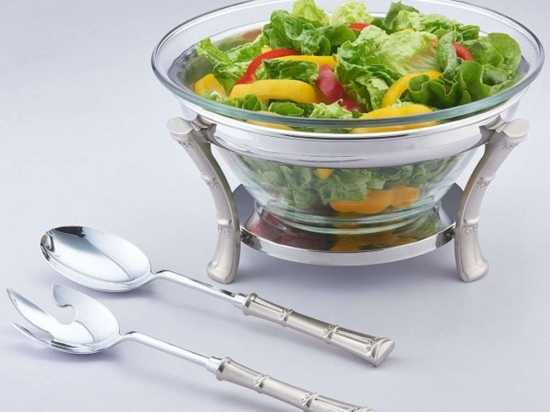 Σαλατιέρα Με Κουτάλες Glamour (Σετ 3Τμχ) 723017 30x30x18cm Inox-Clear Marva Large Ατσάλι,Γυαλί