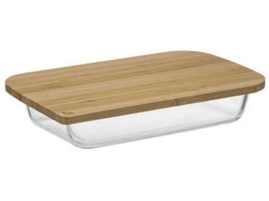 Δοχείο Φαγητού 151463 31,2x19,8x5,5cm Clear-Natural Marva Γυαλί,Bamboo