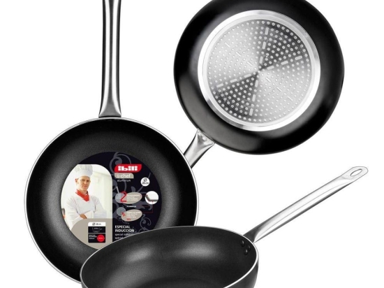 Τηγάνι Wok Αντικολλητικό Ichef 403132 Φ32cm Inox-Black Ibili 32cm Αλουμίνιο