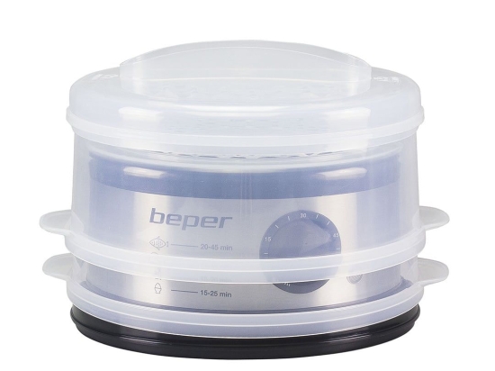 Ατμομάγειρας Με 2 Δοχεία BC.261 500W - 5lit 20.0x20.0x16.5cm Inox-Black Beper Ατσάλι,Πλαστικό